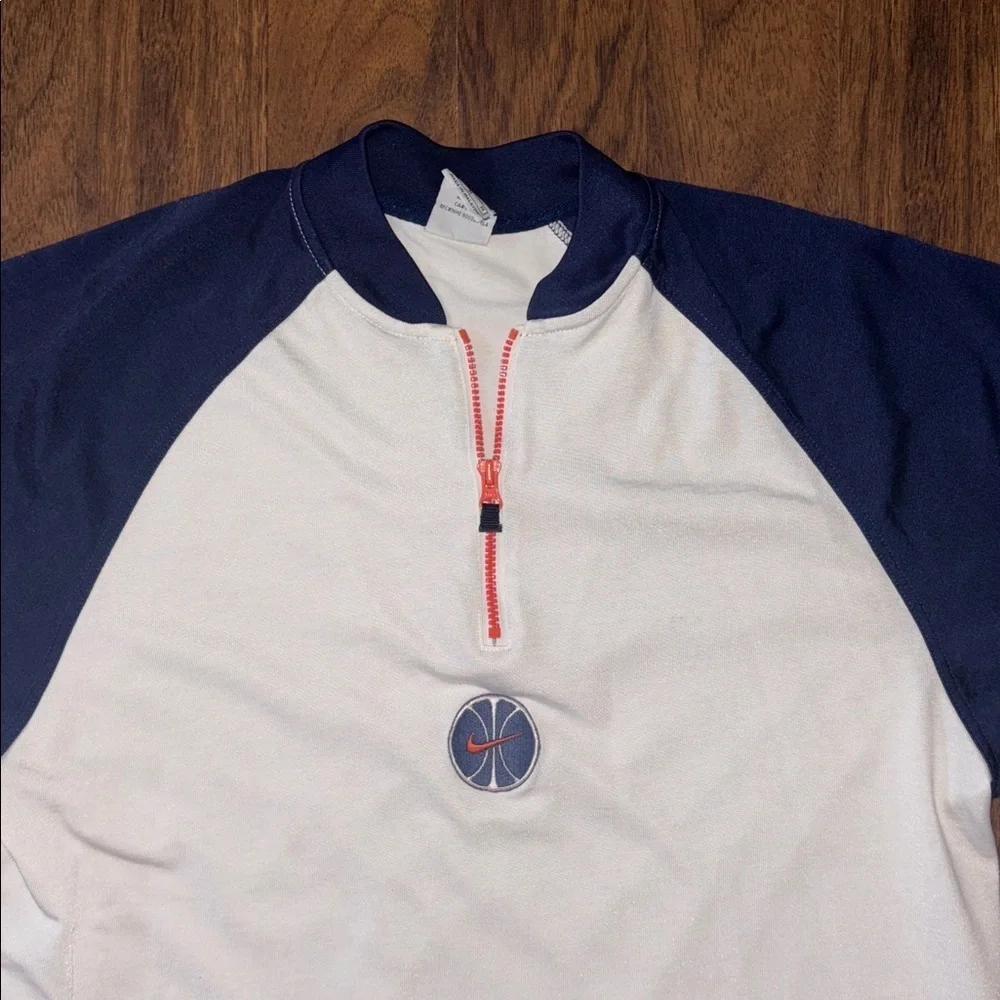 VINTAGE NIKE Men White Navy 3/4 Zip Up Stretch Med